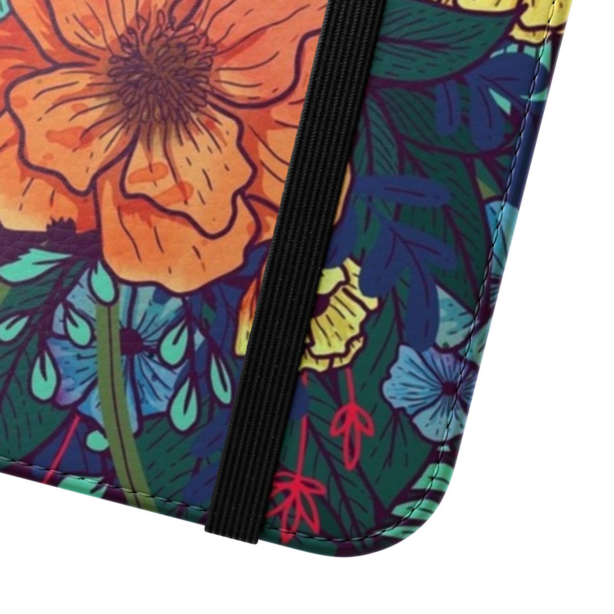 Watercolor floral pattern on a phone case cover - Close Up