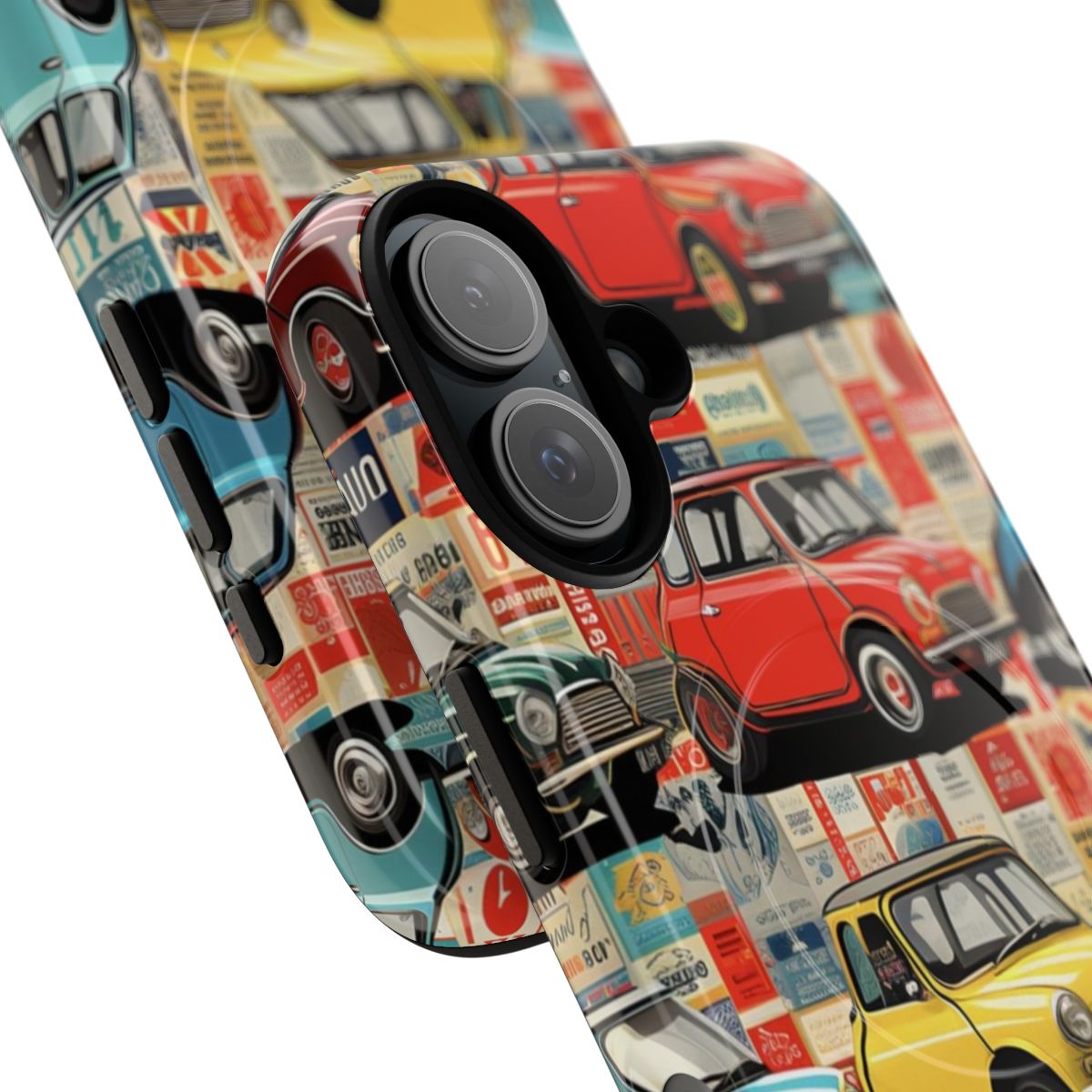 Vintage car patterns in a variety of vibrant colors and retro styles on a durable phone case - Detail