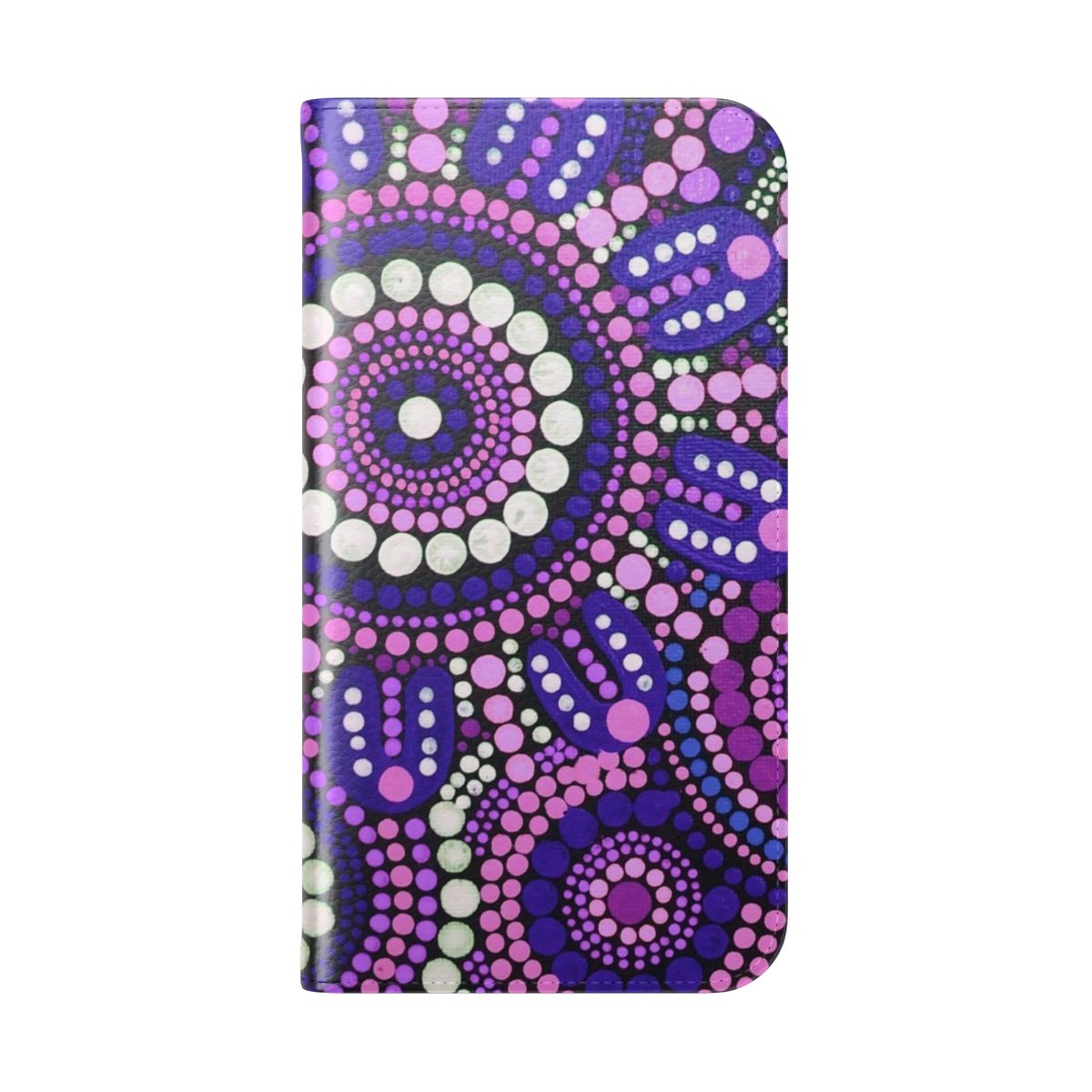 Colorful abstract phone case featuring a purple patterned design inspired by Australian aboriginal art - Folded Back