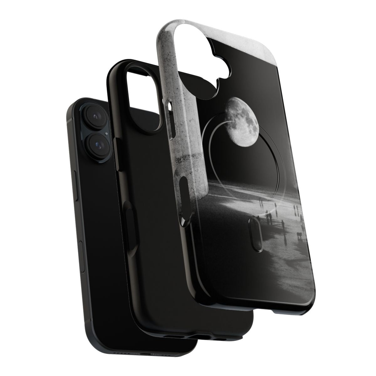 Sleek and durable phone case featuring an abstract space-themed design with the moon, stars, and an astronaut. - Layers