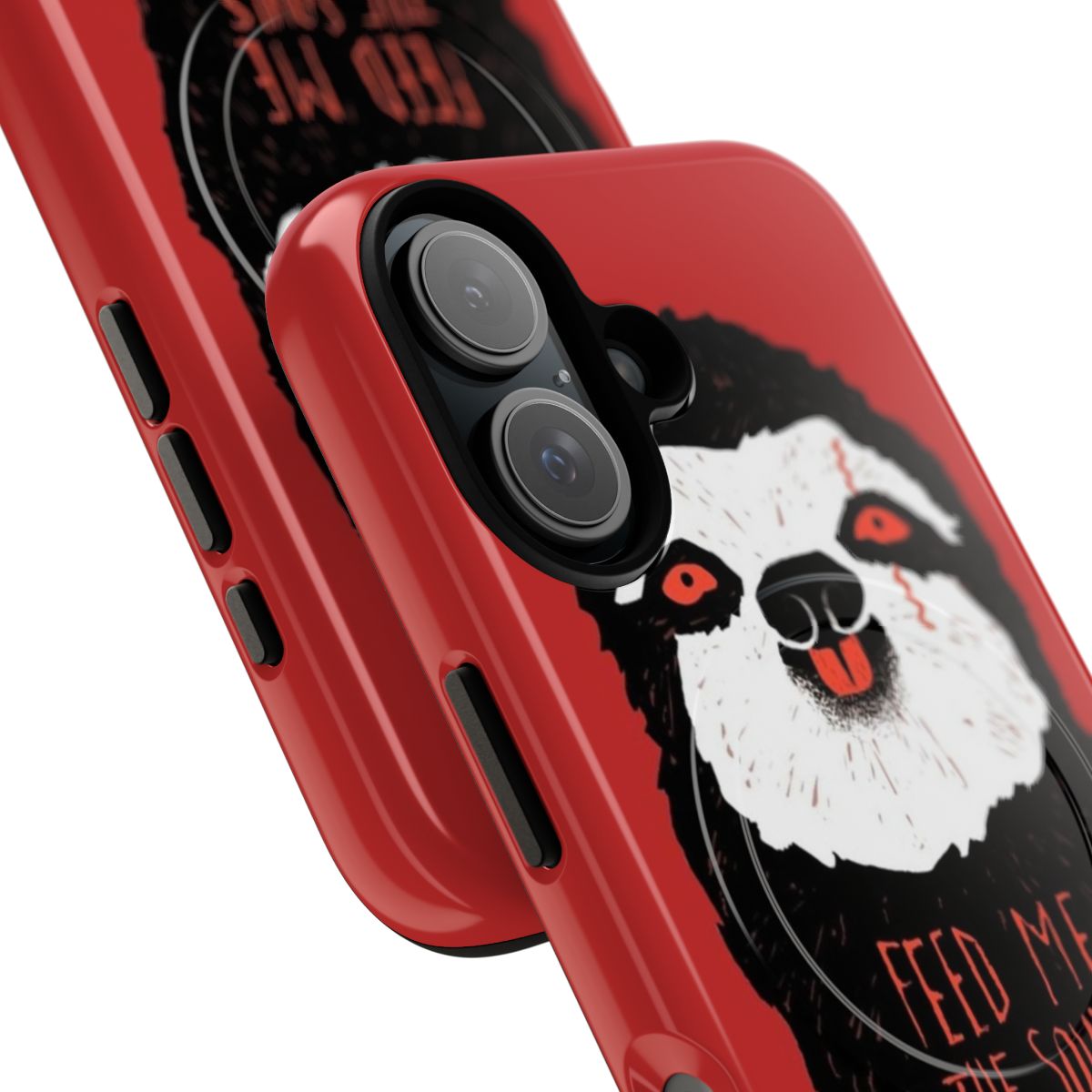 Magnetic protective phone case with a scary, demonic sloth design - Detail