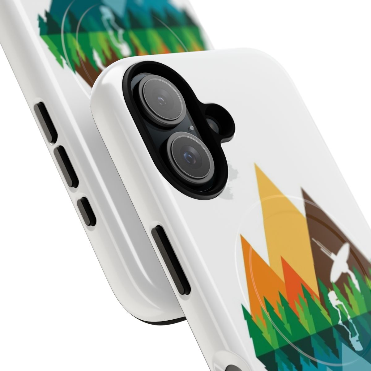 A nature-inspired magnetic tough phone case featuring a scenic landscape design. - Detail