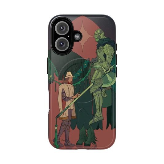 Magnetic phone case with an illustration of Sir Gawain and the Green Knight from the medieval Arthurian legend.