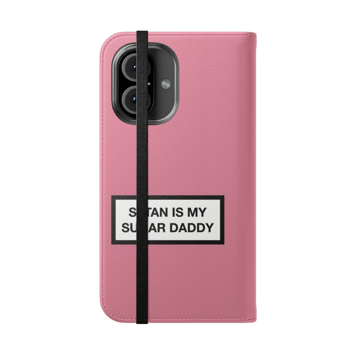 Flip cover phone case with "Satan is my sugar daddy" design - Folded Front