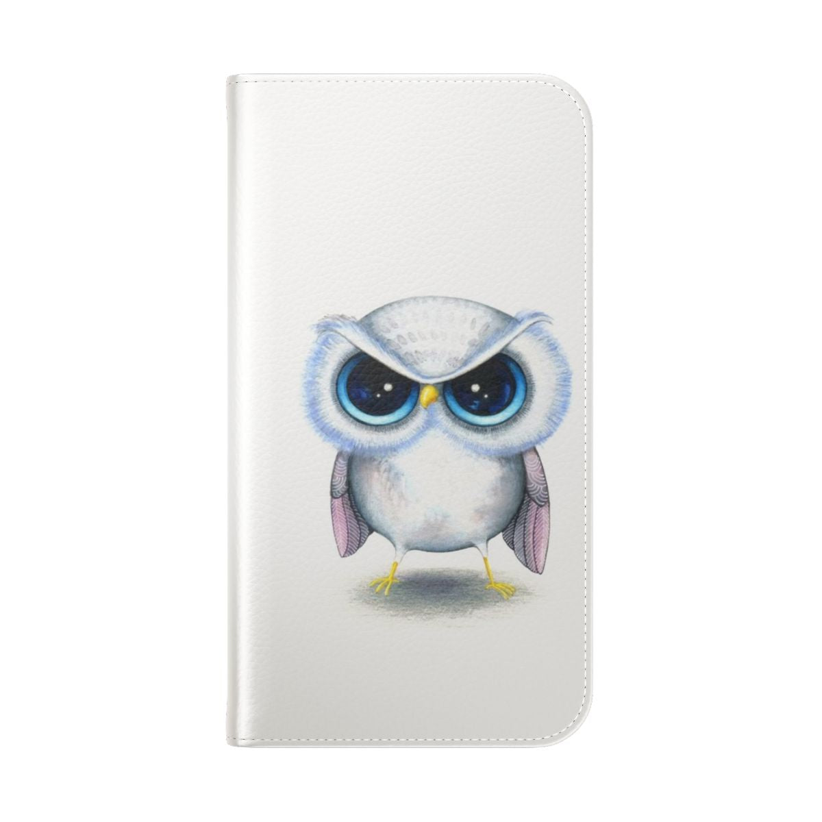 Grumpy bird illustrated on a smartphone flip cover case - Folded Back