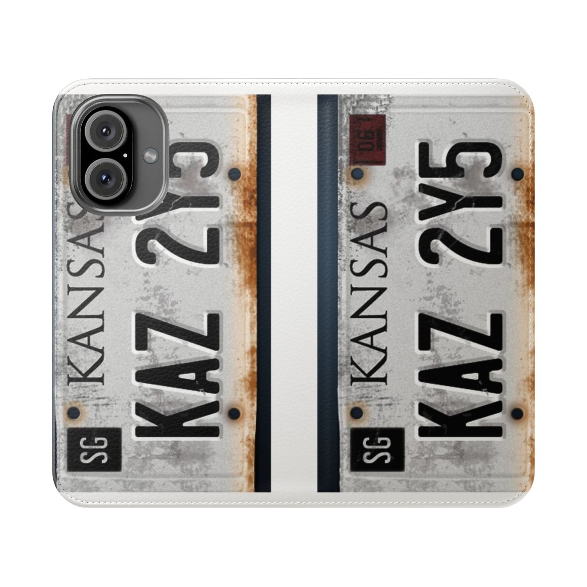 Supernatural-inspired license plate design on a flip cover phone case