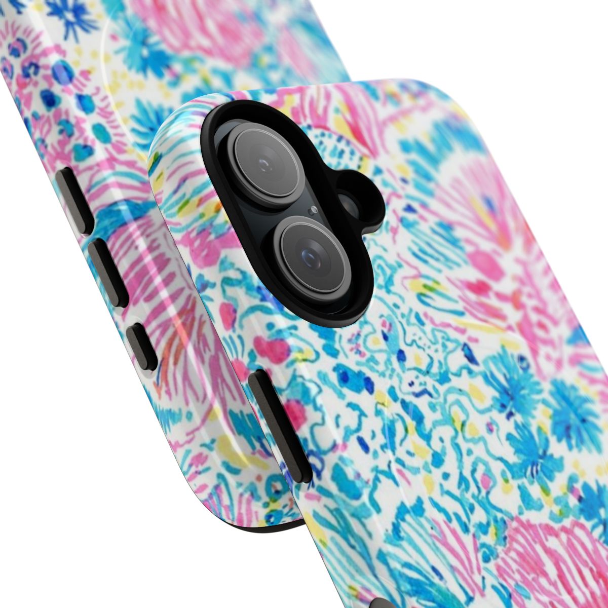 Colorful tropical fish design on a magnetic tough phone case - Detail