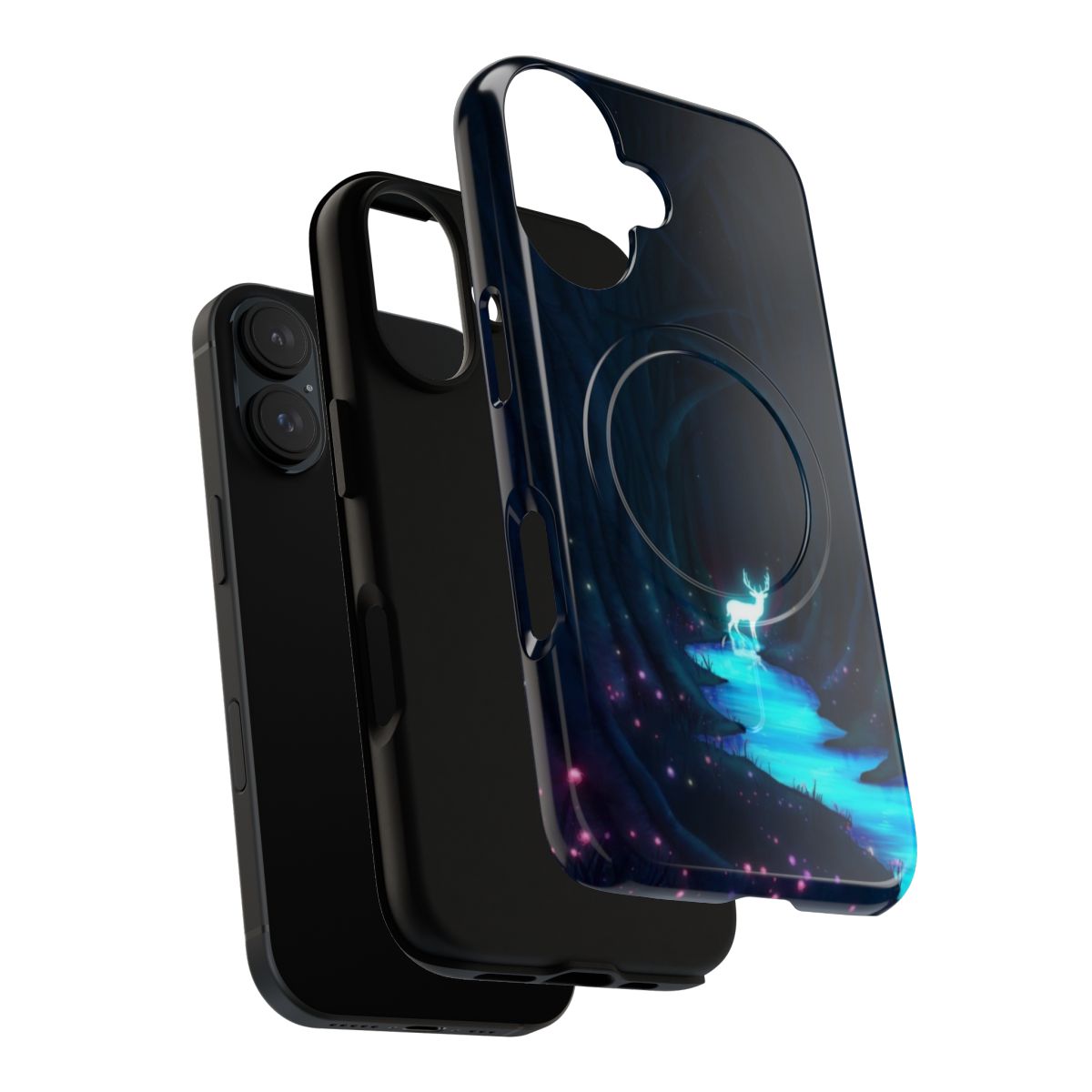 Enchanting magnetic tough phone case featuring a fantasy landscape with a glowing deer patronus - Layers