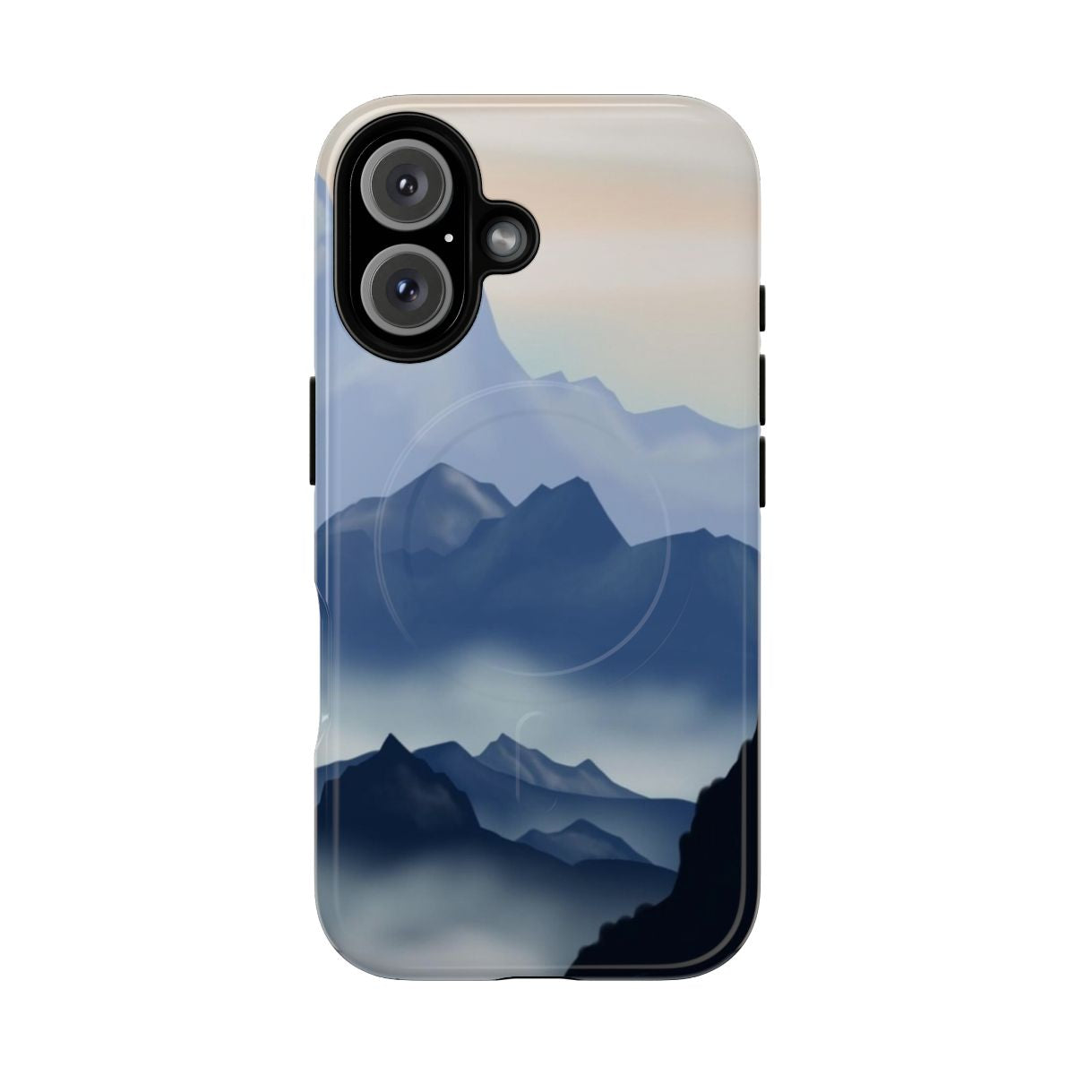 Watercolor landscape design phone case with misty blue mountains