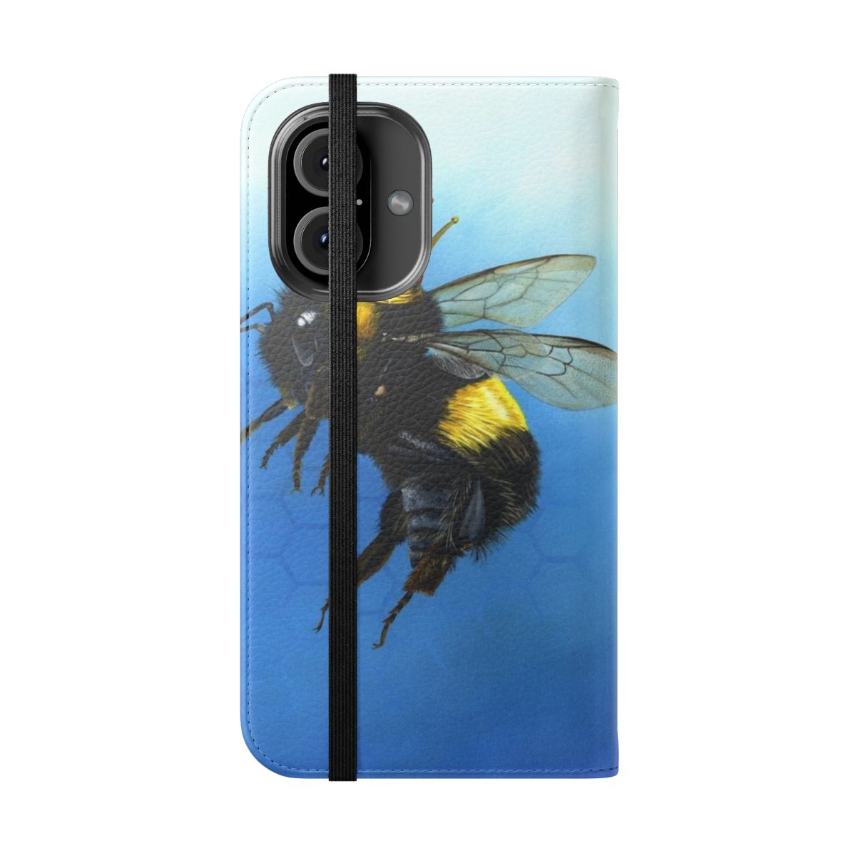 Stylish Queen Bee acrylic phone case featuring a crown-wearing bee design by artist Amanda Ward - Folded Front