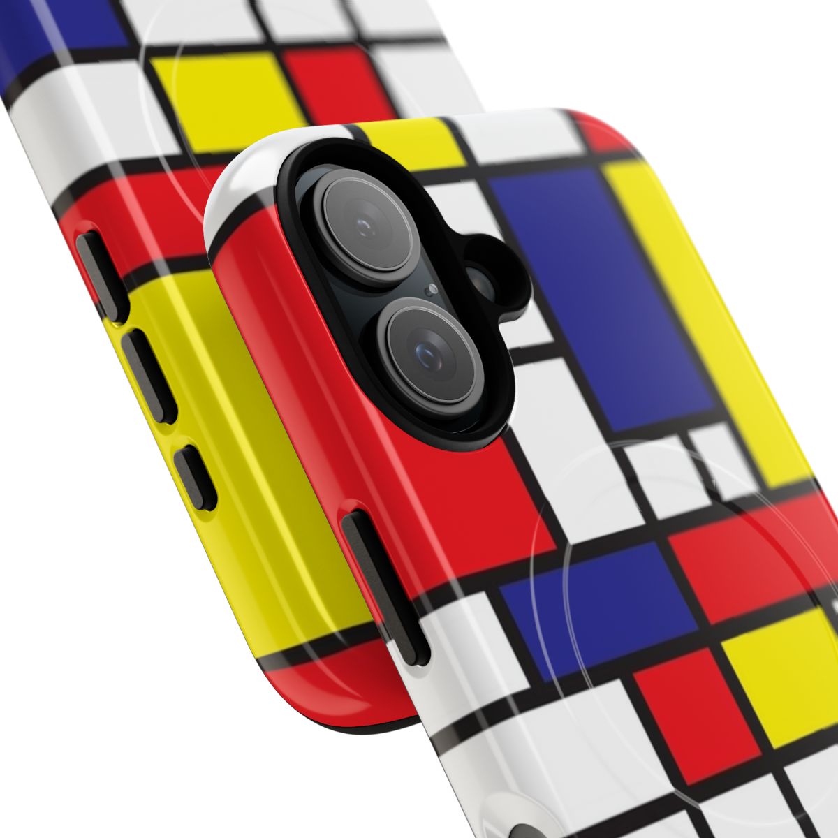 Mondrian-inspired phone case featuring abstract geometric shapes and color blocks - Detail