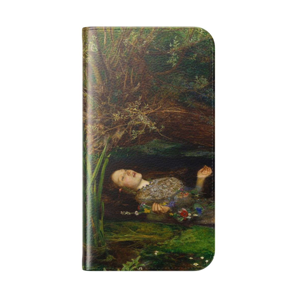 Ophelia Flip Cover Phone Case featuring the iconic Pre-Raphaelite painting by John Everett Millais - Folded Back