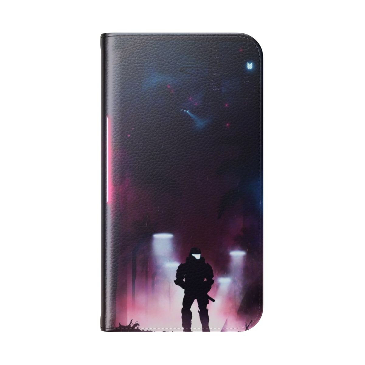 Futuristic cyberpunk-inspired phone case with tactical design elements - Folded Back