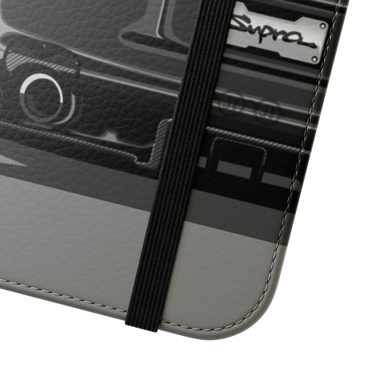 Sleek and durable flip cover phone case featuring a stylized Supra MK4 design for car enthusiasts - Close Up