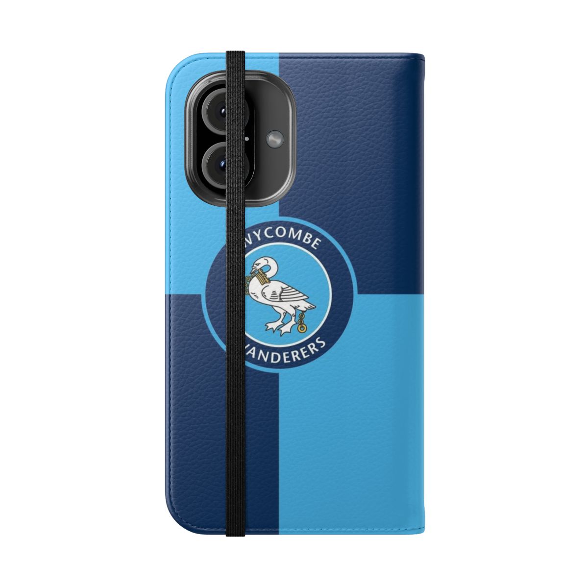 Squares flip cover phone case featuring the Wycombe Wanderers FC logo - Folded Front