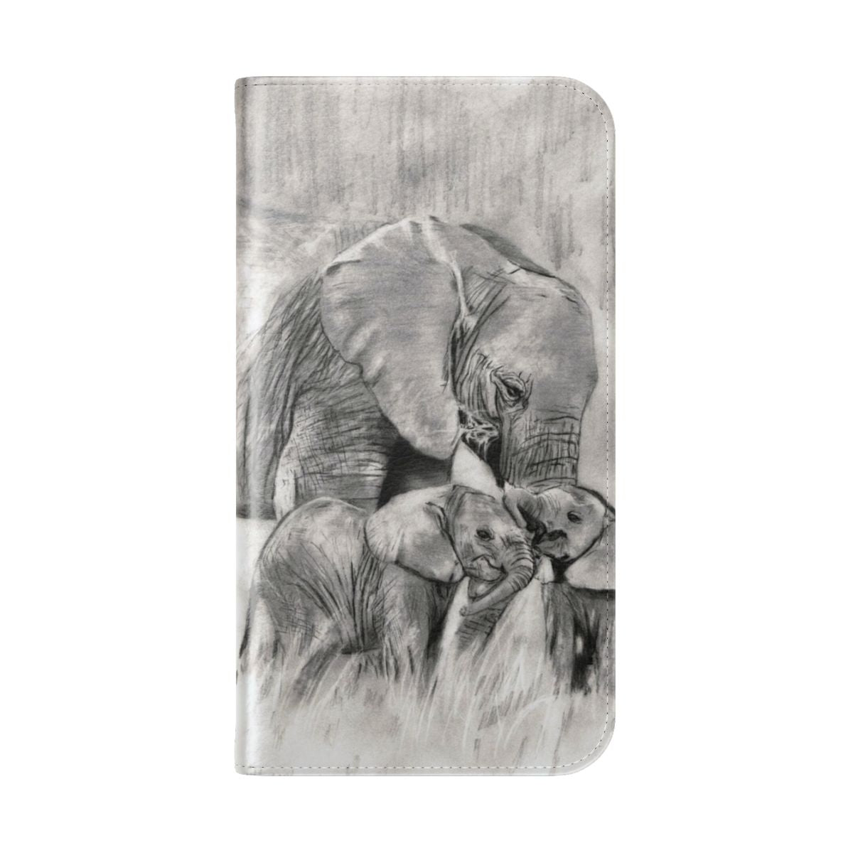 Elephant print flip cover phone case with wildlife design - Folded Back