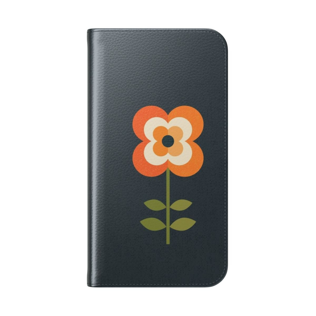 Vintage-inspired orange and charcoal floral pattern phone case - Folded Back