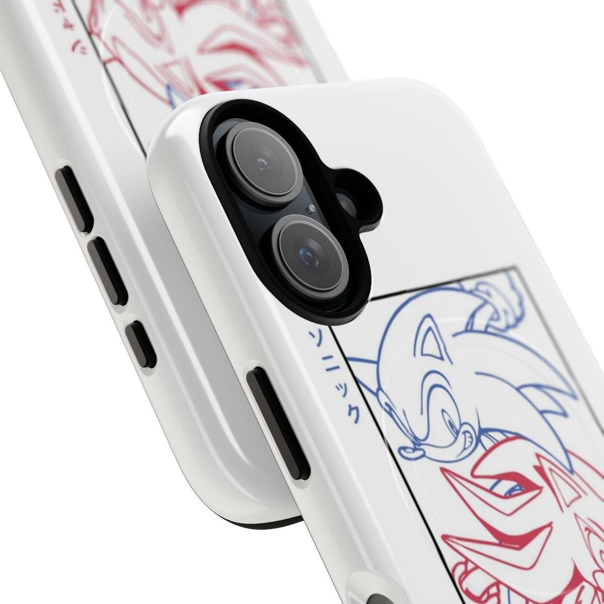 Magnetic tough phone cases featuring Sonic the Hedgehog and Shadow the Hedgehog in a Japanese-inspired design - Detail