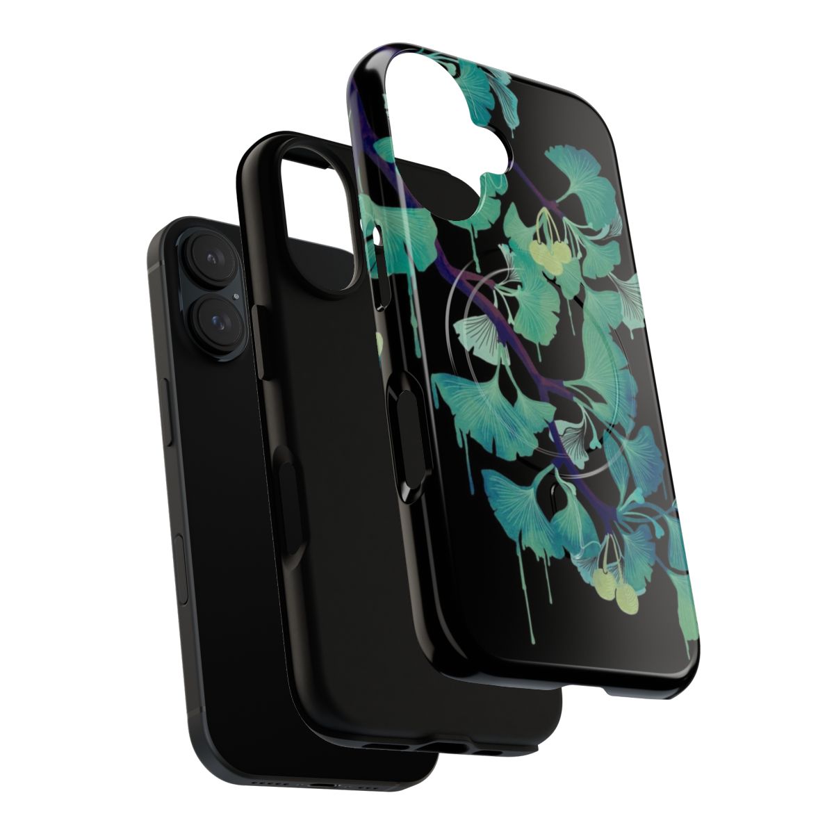 Green phone case with a surreal, nature-inspired ginkgo leaf design - Layers