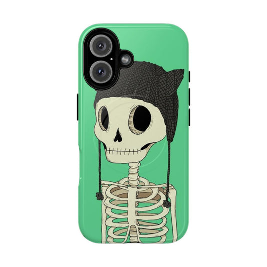 Skeleton with a cat hat design on a tough magnetic phone case