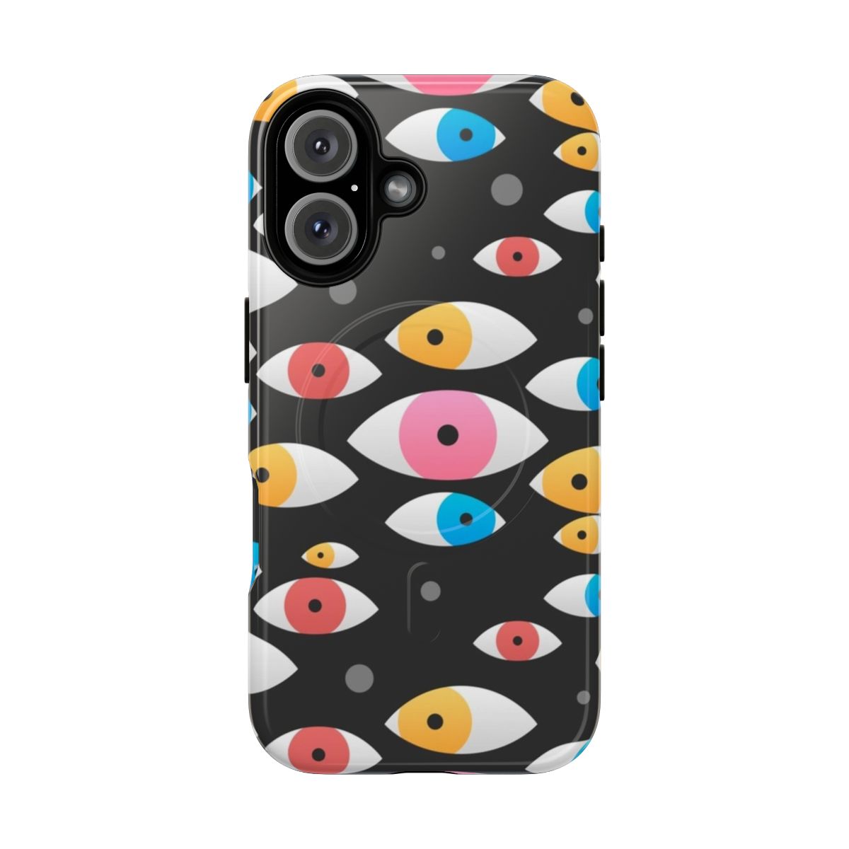 Magnetic phone case with a captivating caffeine-themed design featuring geometric lines, cute elements, and a dreamlike aesthetic.