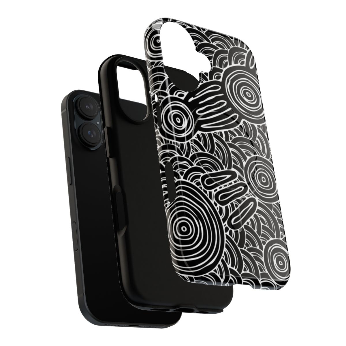 Authentic aboriginal art phone case featuring black and white indigenous Australian designs. - Layers