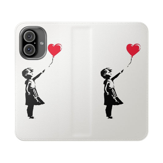 Banksy-inspired phone case cover with stencil art design of girl with red balloon.