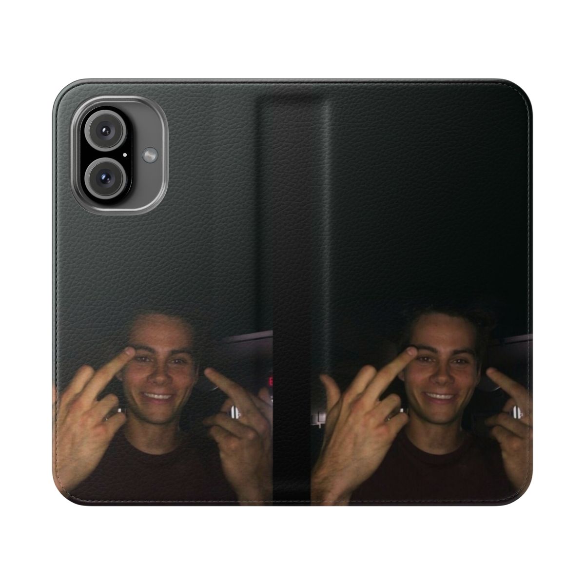 Flip cover phone case featuring a stylized middle finger design, perfect for fans of Dylan O'Brien and the hit shows Teen Wolf and The Maze Runner.