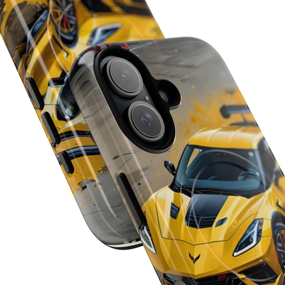 Magnetic tough phone case featuring a sleek and modern design inspired by the Corvette sports car and hypercar. - Detail