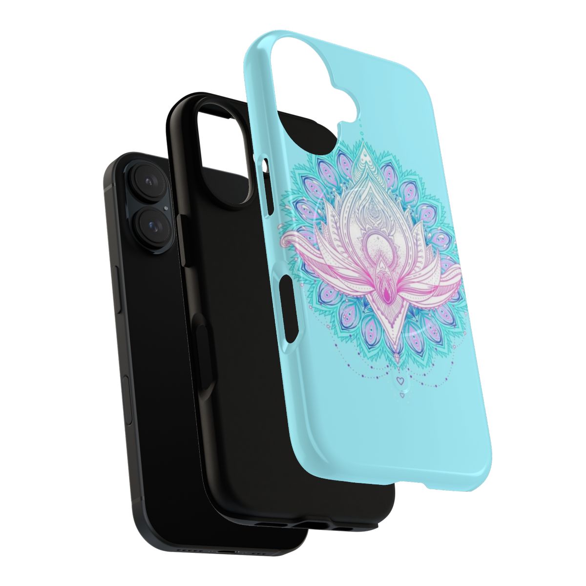 Lotus flower patterned magnetic phone case with tough protective design - Layers