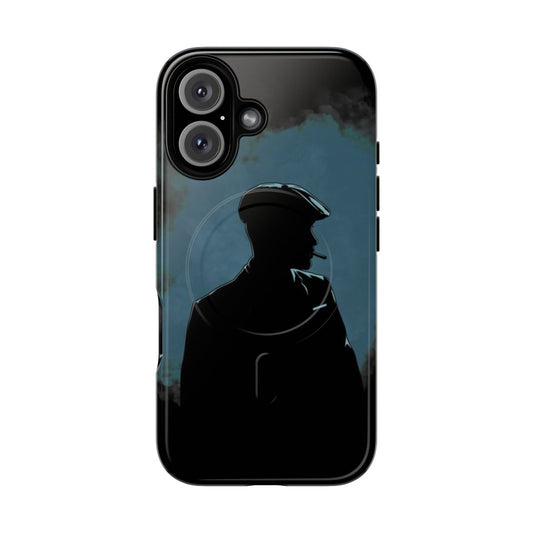 Peaky Blinders-inspired mobile phone case featuring a smoker silhouette in a night suit