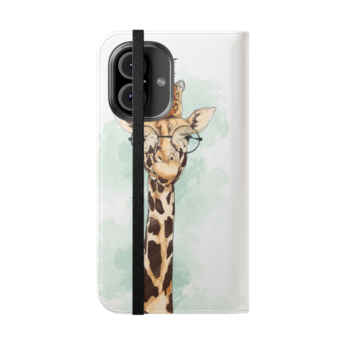 Colorful flip cover phone case featuring a giraffe and pineapple design - Folded Front