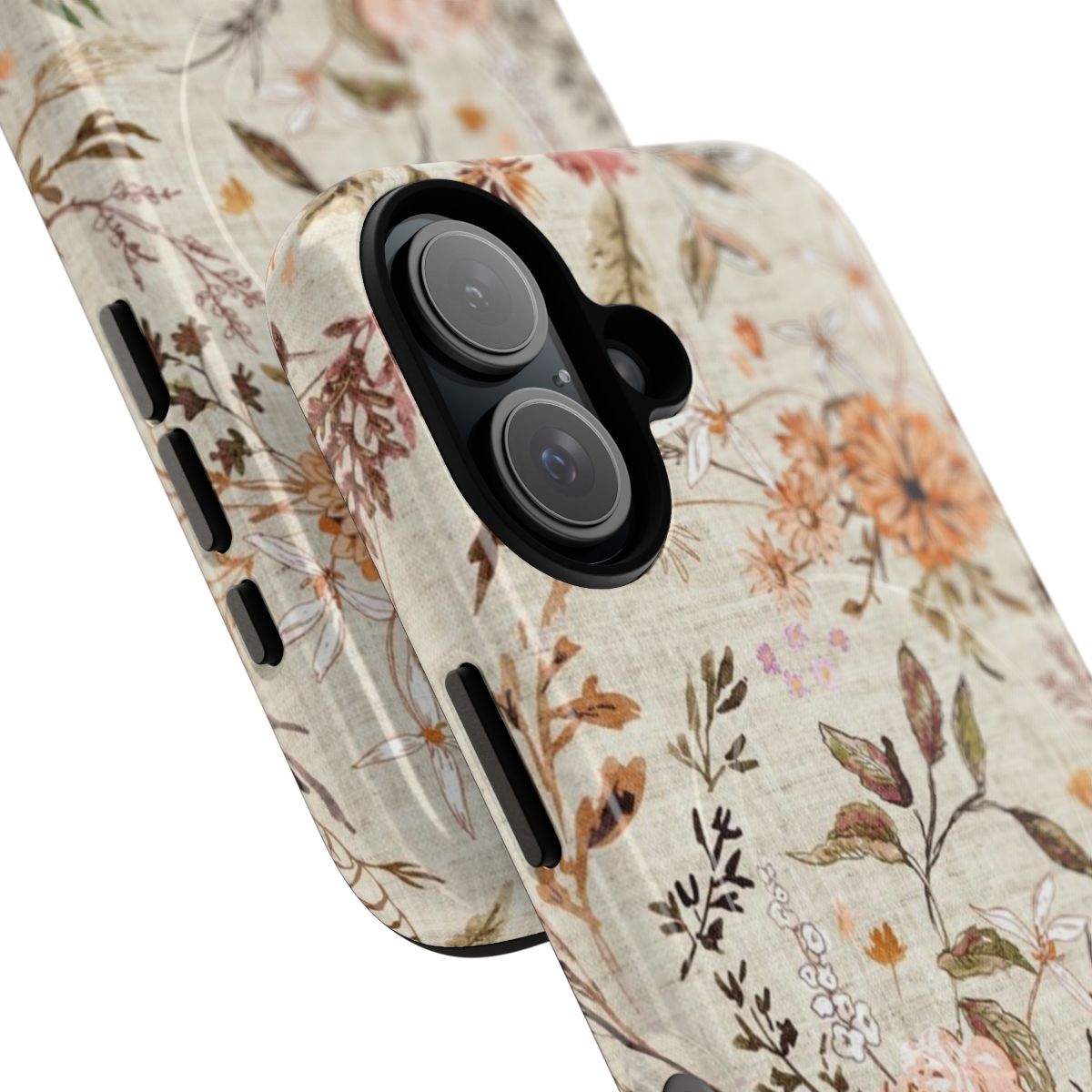 A watercolor floral phone case in autumn colors with a magnetic closure. - Detail