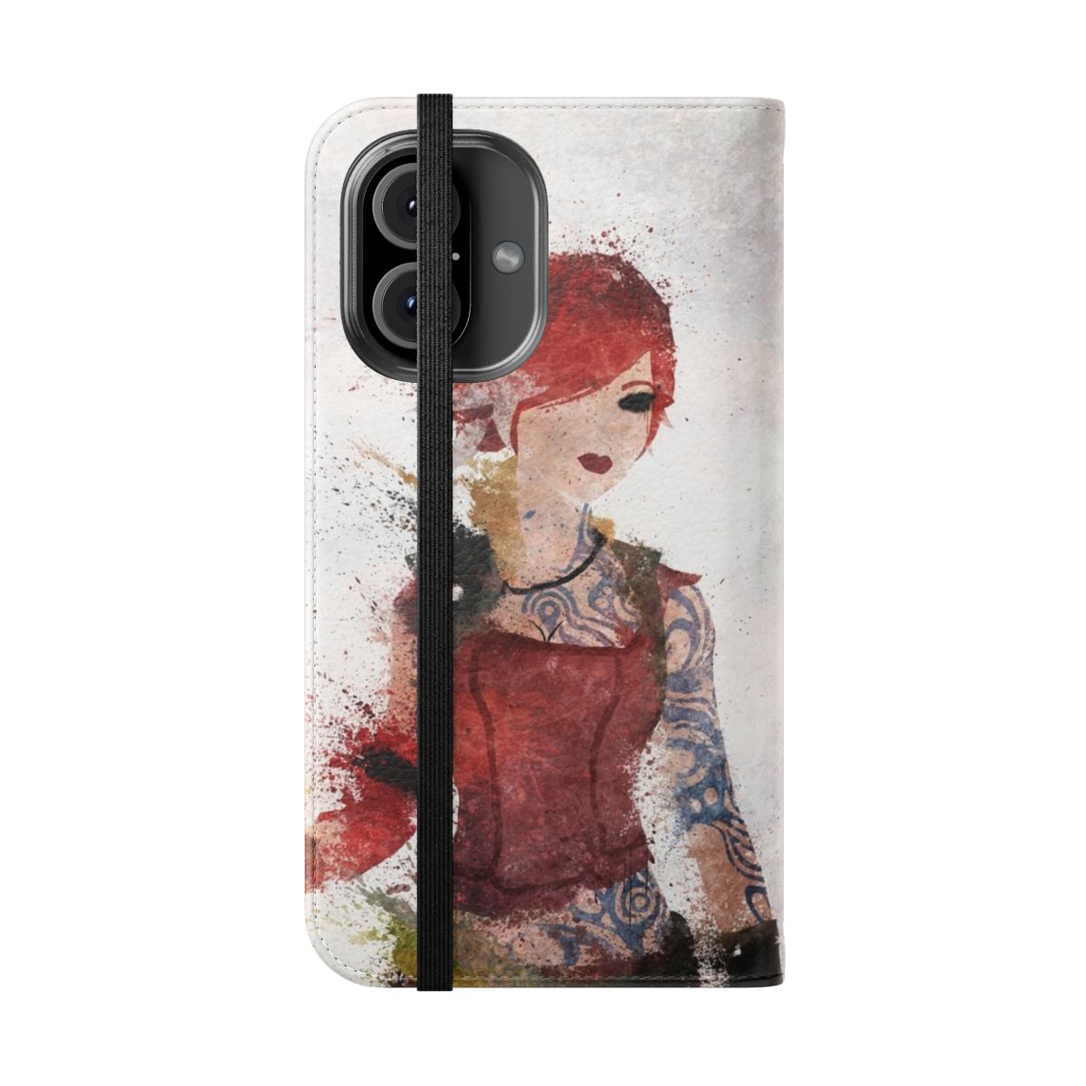 Flames gaming phone case with splatter art design - Folded Front