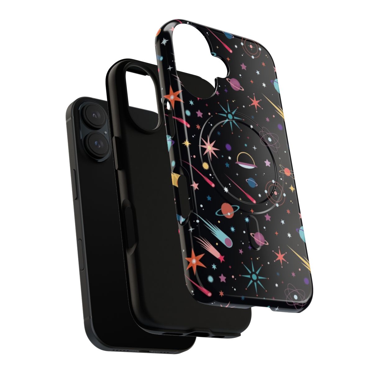 Colorful space-themed phone case with planets, stars, and cosmic patterns - Layers