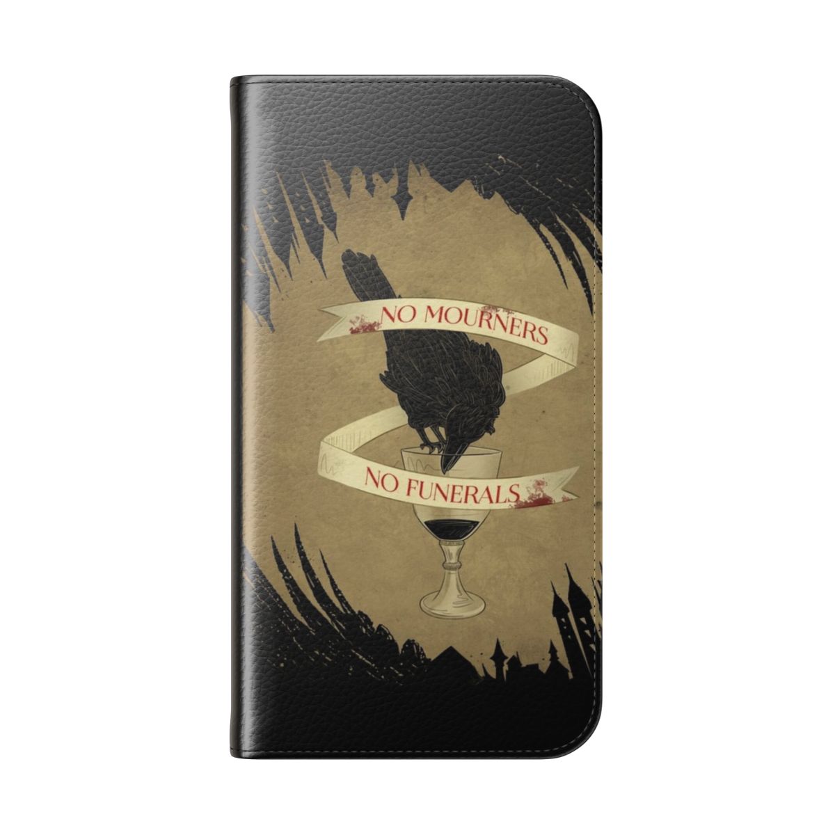 Dregs-Inspired Flip Cover Phone Case featuring characters from the Six of Crows series by Leigh Bardugo - Folded Back