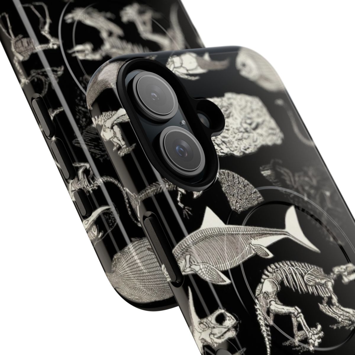 Paleontology-themed phone case with fossil, dinosaur, and archaeology illustrations - Detail