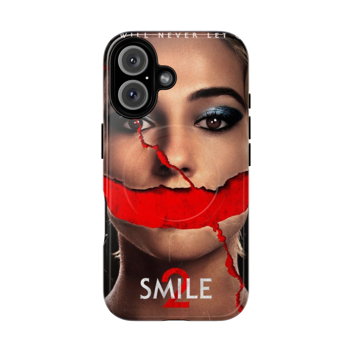 A magnetic tough phone case with a design inspired by the phrase "Smile 2 it Will Never Go".