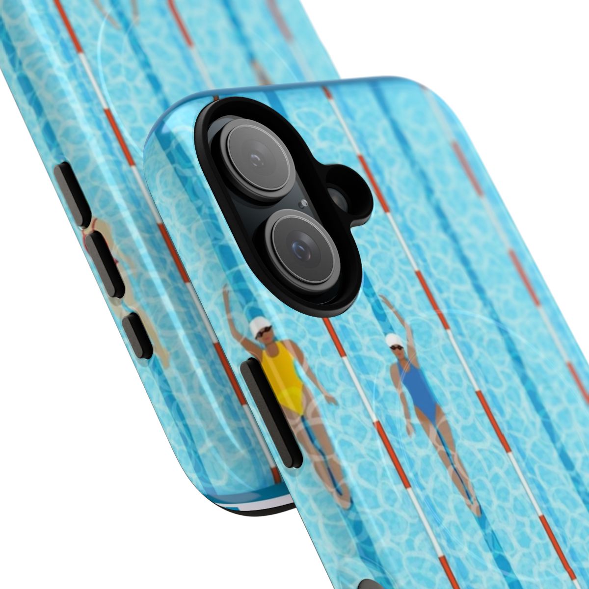 Magnetic phone case with swimmers, water, and sports imagery - Detail