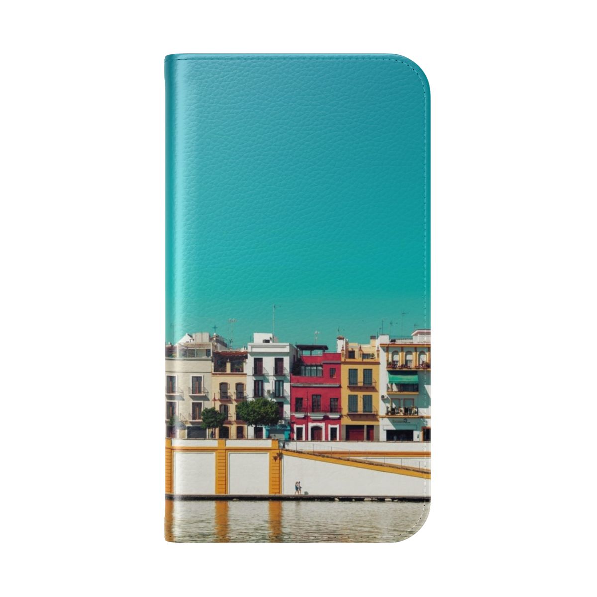 Triana skyline phone case with flip cover design featuring a cityscape landscape - Folded Back