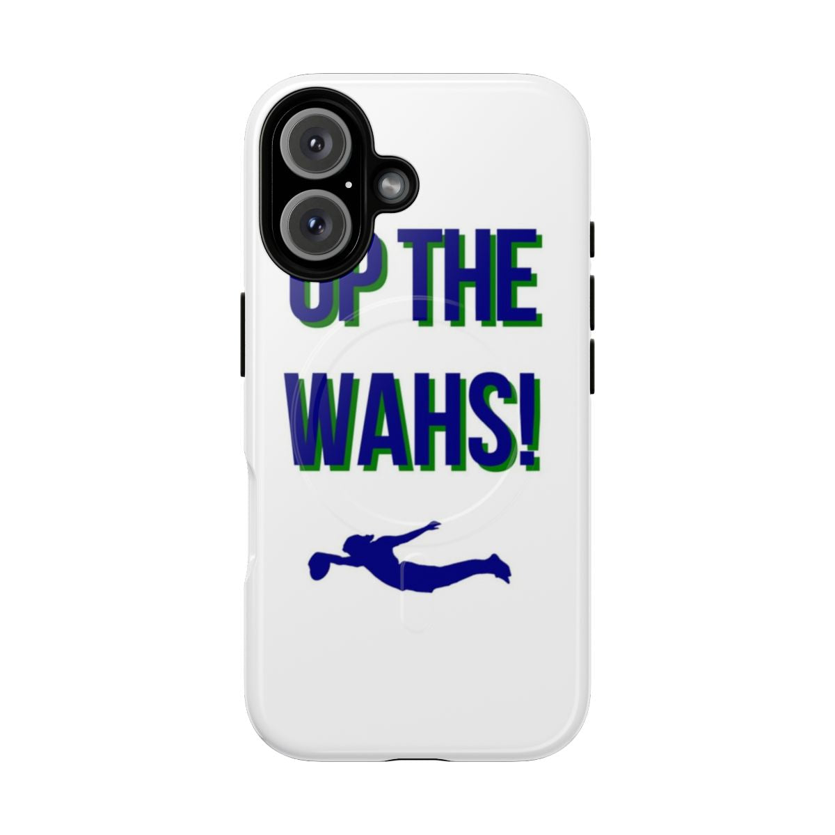 Magnetic tough phone case in blue and green colors featuring the Warriors NRL logo