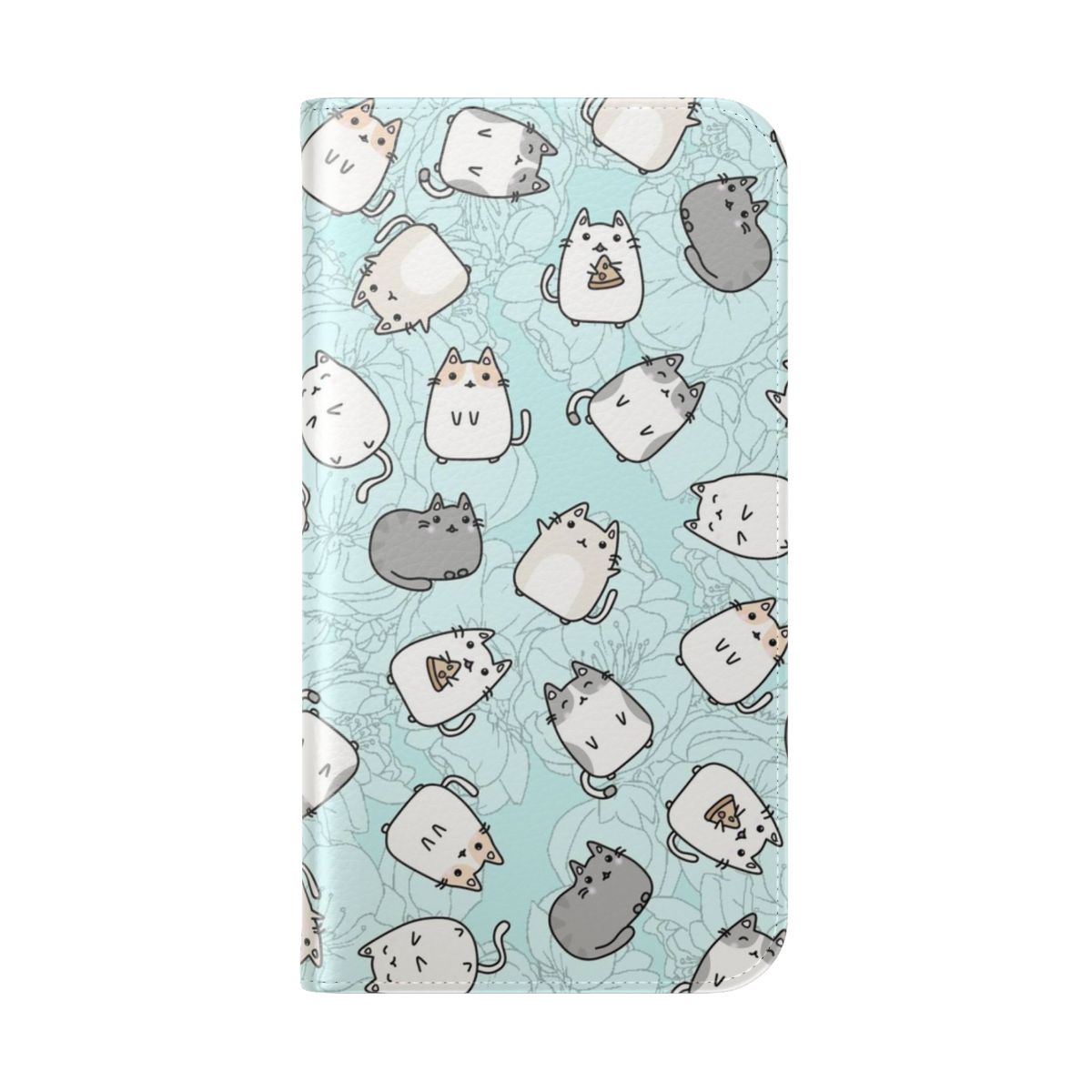 A stylish and cute pastel-colored phone case featuring a playful cat pattern design. - Folded Back