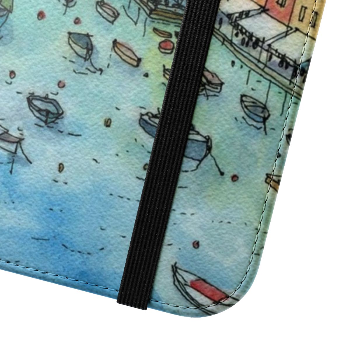 Flip phone case featuring a picturesque landscape of Portofino, Italy - Close Up