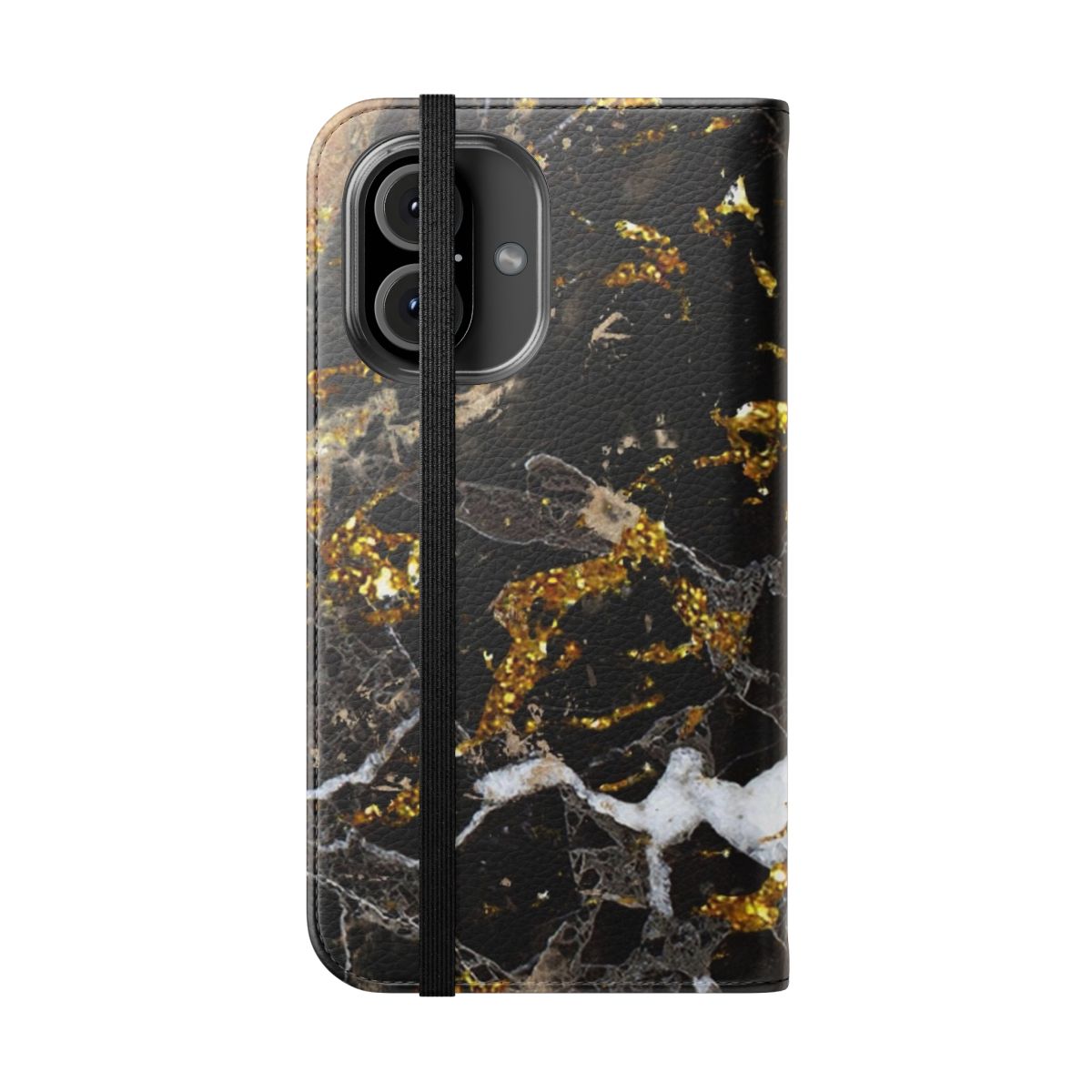 Marble stone pattern phone case with golden glitter - Folded Front