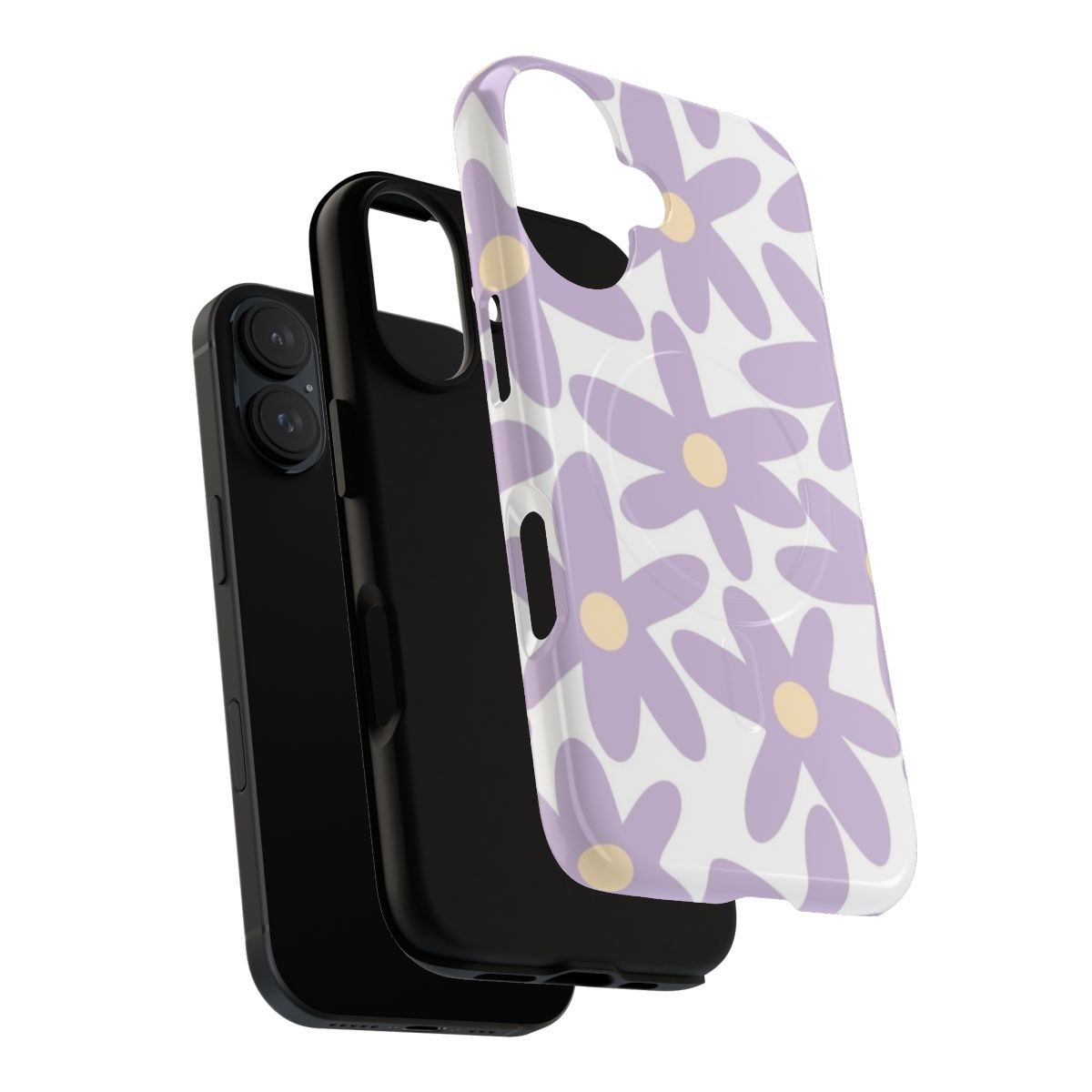 Daisy Time Retro Floral Pattern Phone Case in Soft Purple, Cream, and White - Layers