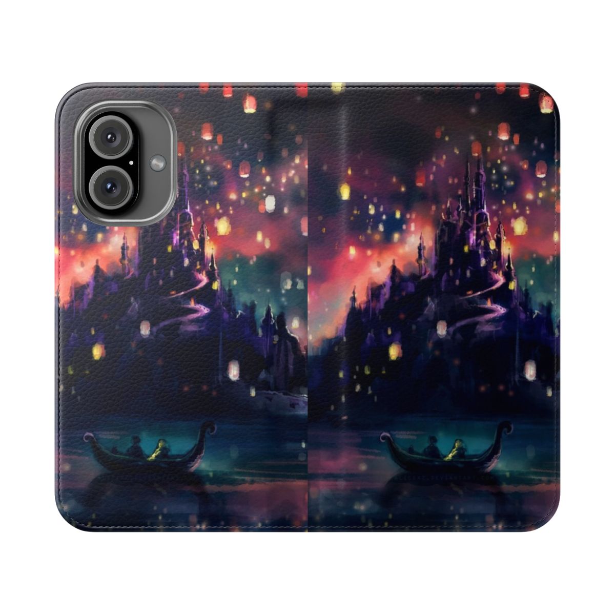 Tangled-inspired flip phone case with Disney movie graphics