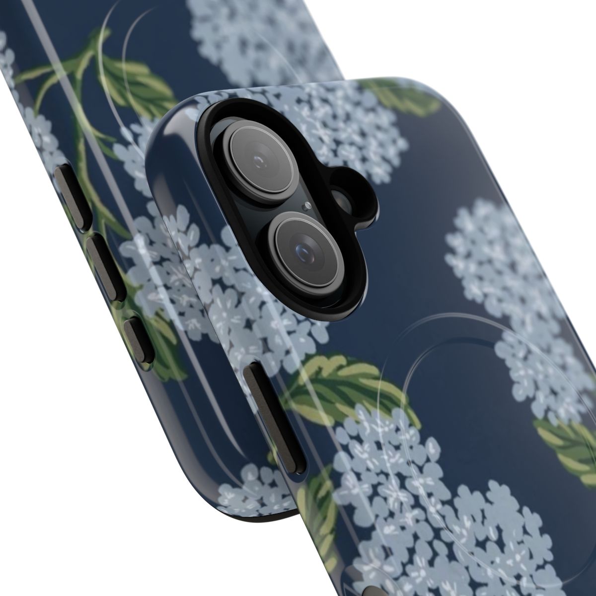 Hydrangea-patterned magnetic tough phone case - Detail