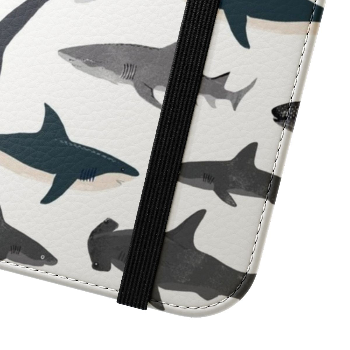 Colorful illustration of a shark on a phone case. - Close Up