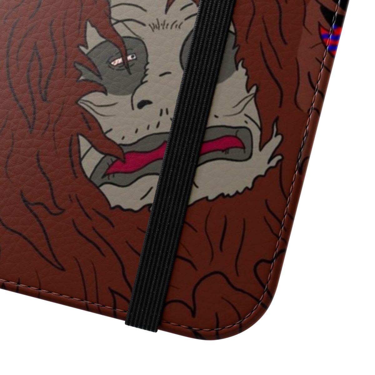 Trippy sasquatch design on a flip cover phone case - Close Up