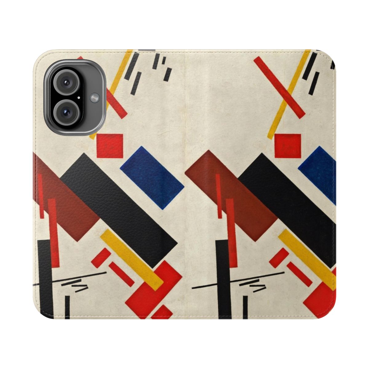 A stylish and protective flip cover phone case featuring Kazimir Malevich's famous "Stroyuschiysya Dom" abstract artwork.